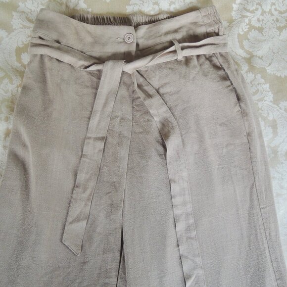 Du Jour Tan Linen Blend Wrap Overlay Crop Pants M - Picture 3 of 10